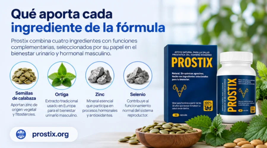 Prostix — ingredientes de la fórmula: calabaza, ortiga, zinc y selenio